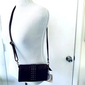 Vintage look genuine brown leather crossbody wallet/phone holder